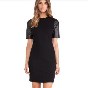 Vince Black Leather Sleeve Pencil Dress